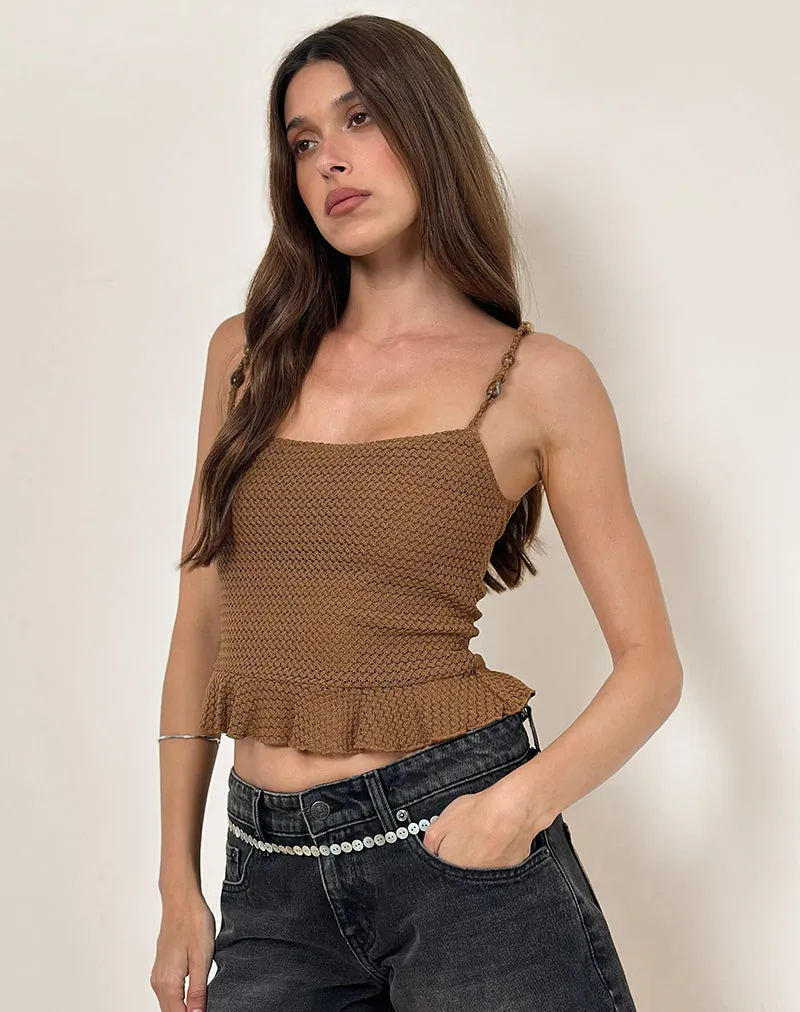 Analu Cami Top in Brown with Beaded Straps