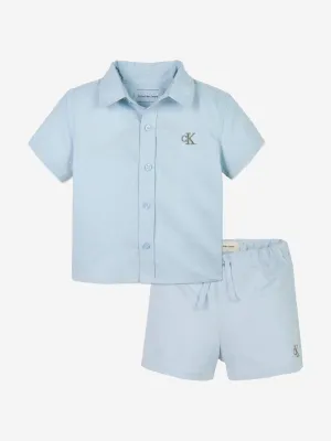 Baby Boys Linen Short Set in Blue