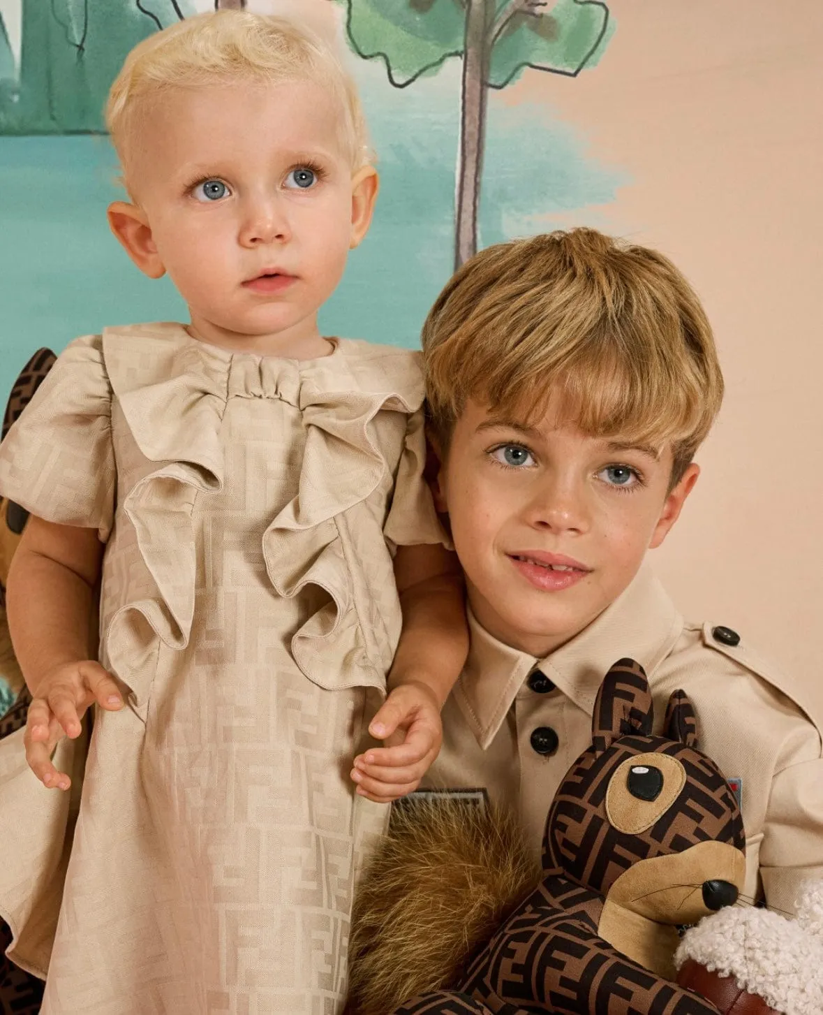 Baby Girls FF Jacquard Logo Dress in Beige