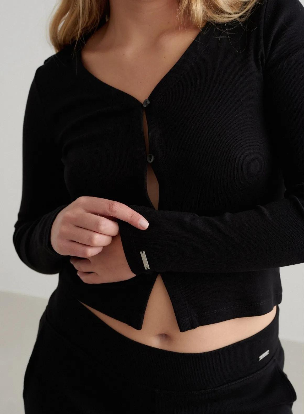 Black Ease Ribbed Cardigan