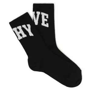 Black Intarasia Knit-Logo Socks