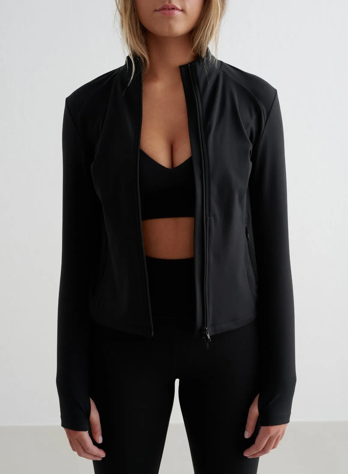 Black Sense Tights & Zip Jacket Set