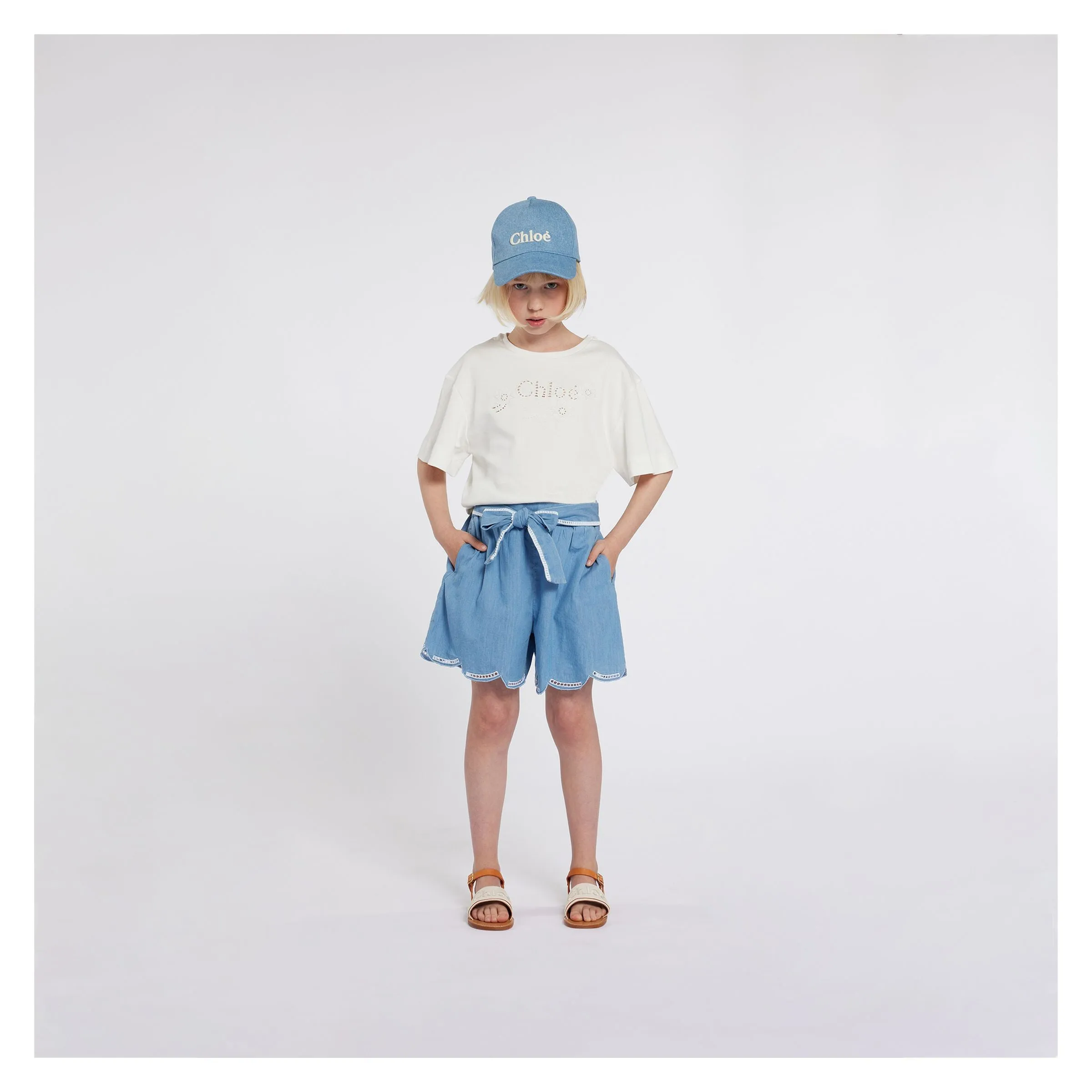 Blue Denim Tie Cotton Shorts