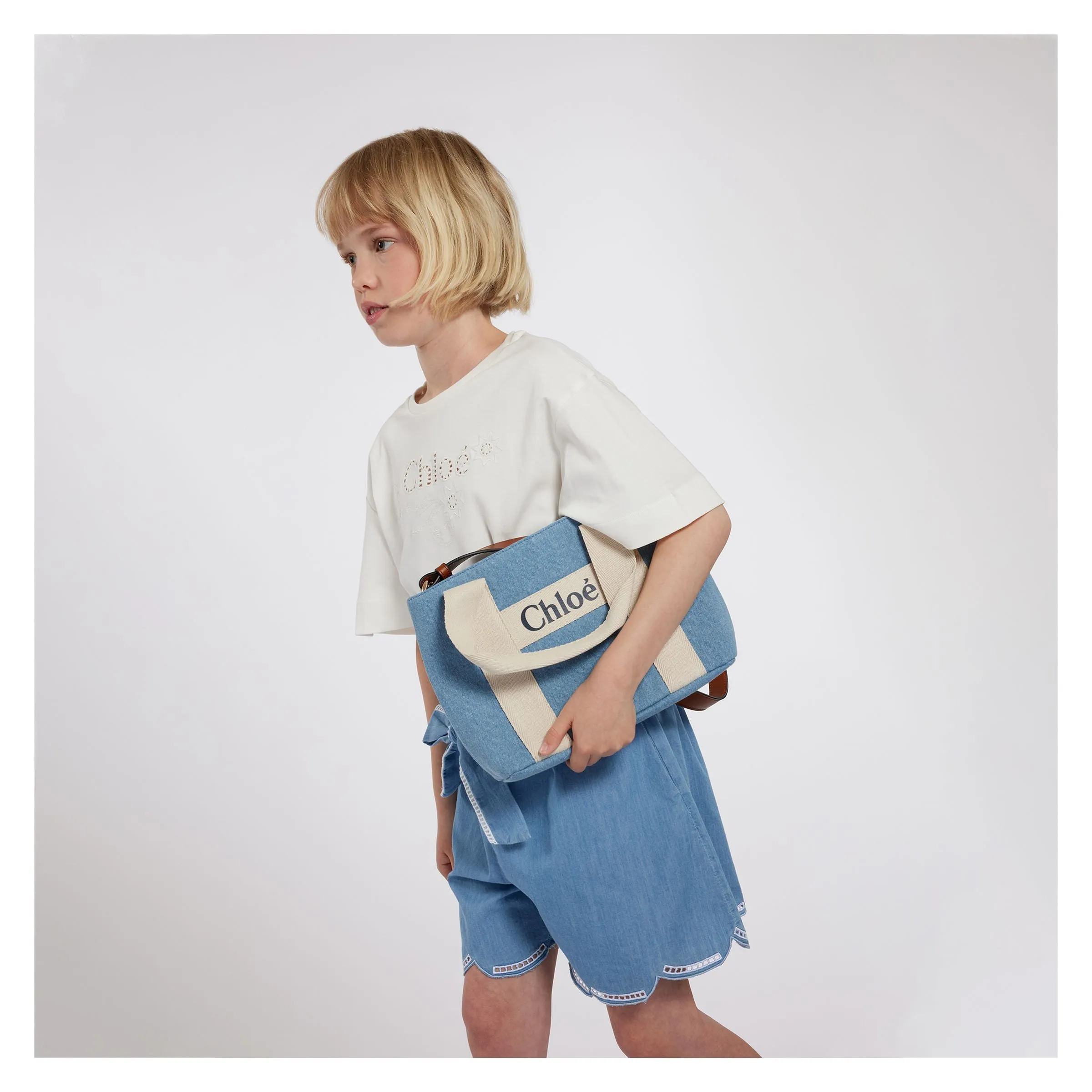 Blue Denim Tie Cotton Shorts