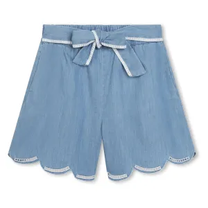 Blue Denim Tie Cotton Shorts