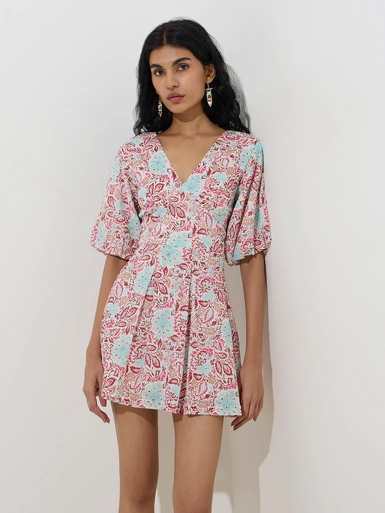 Bombay Paisley Dark Pink Floral Cotton A-Line Dress