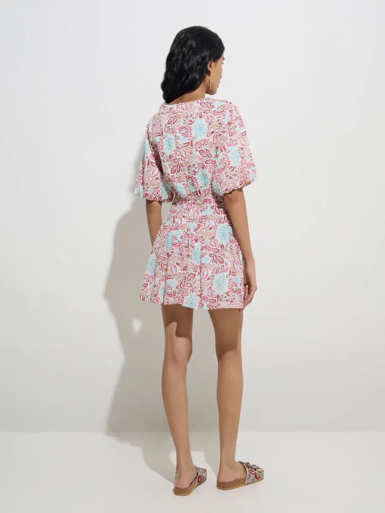 Bombay Paisley Dark Pink Floral Cotton A-Line Dress
