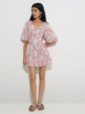 Bombay Paisley Dark Pink Floral Cotton A-Line Dress