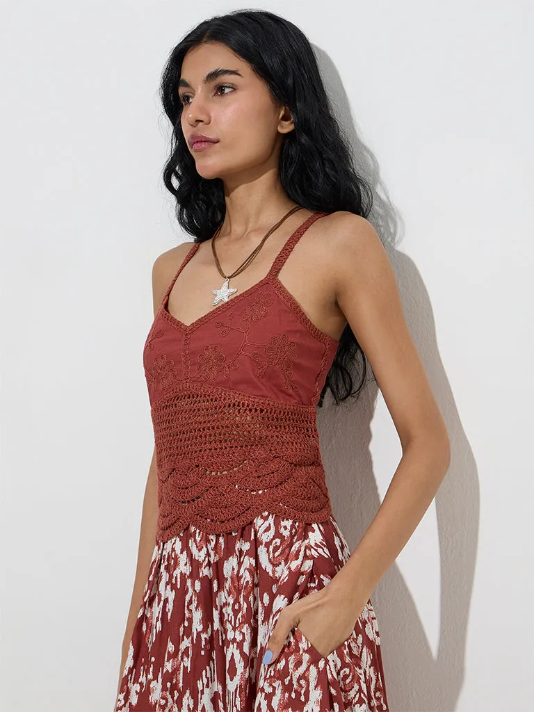 Bombay Paisley Rust Crochet-Knitted Cotton Top
