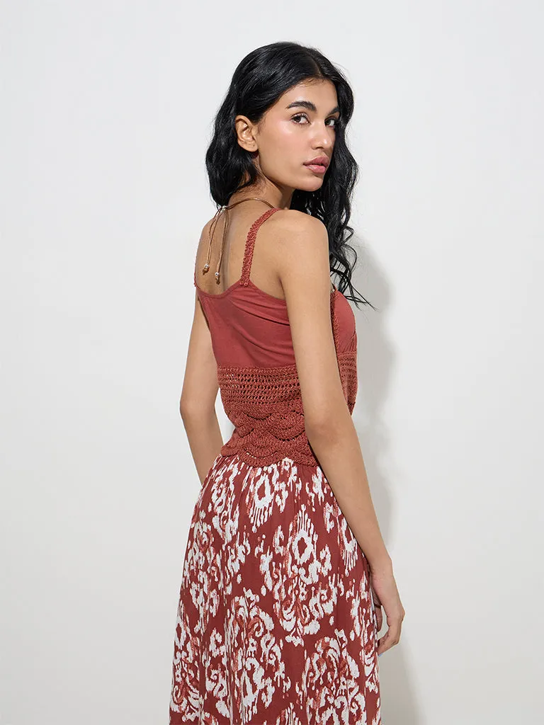 Bombay Paisley Rust Crochet-Knitted Cotton Top