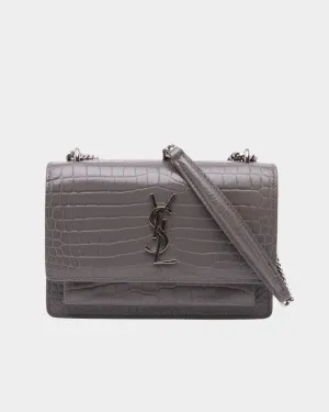 Borsa In Pelle Grigia Effetto Coccodrillo Con Logo YSL