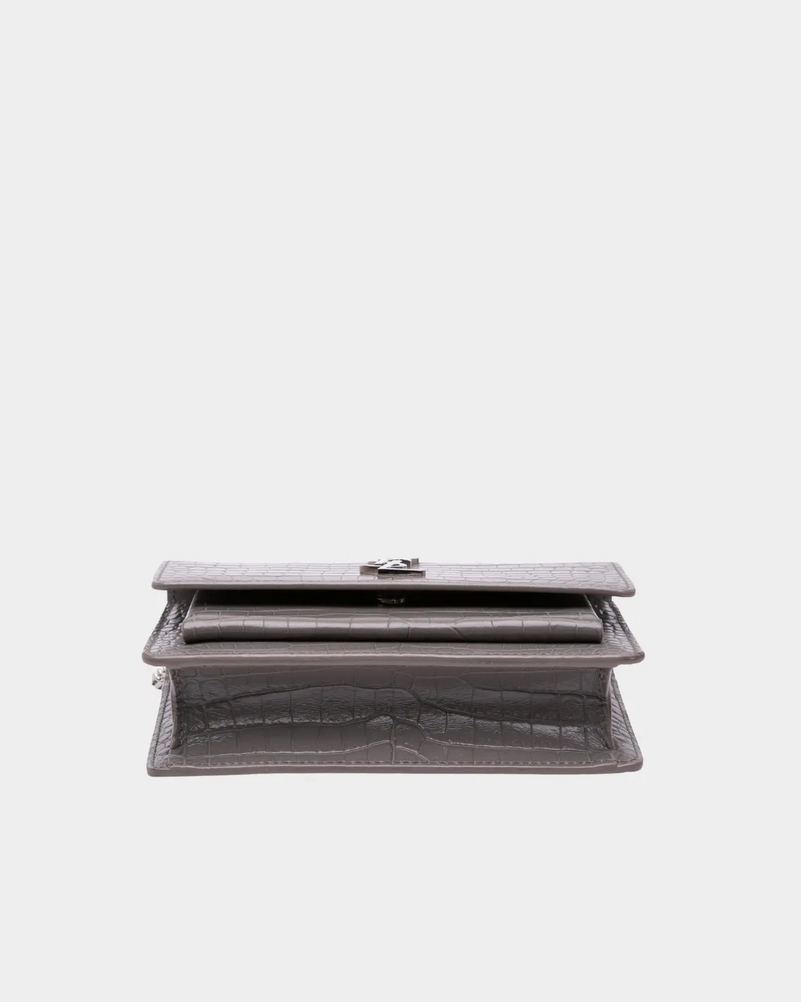 Borsa In Pelle Grigia Effetto Coccodrillo Con Logo YSL