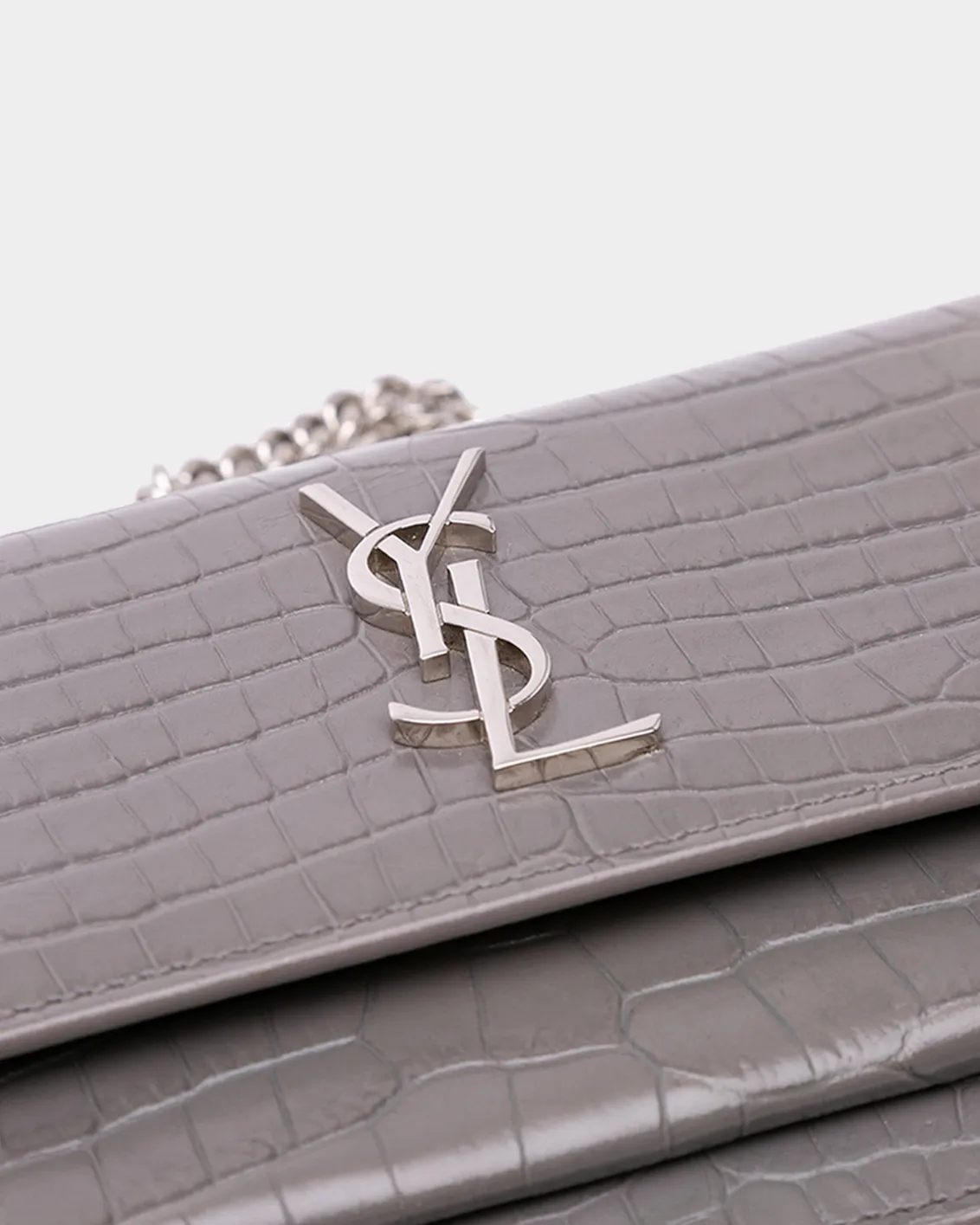 Borsa In Pelle Grigia Effetto Coccodrillo Con Logo YSL
