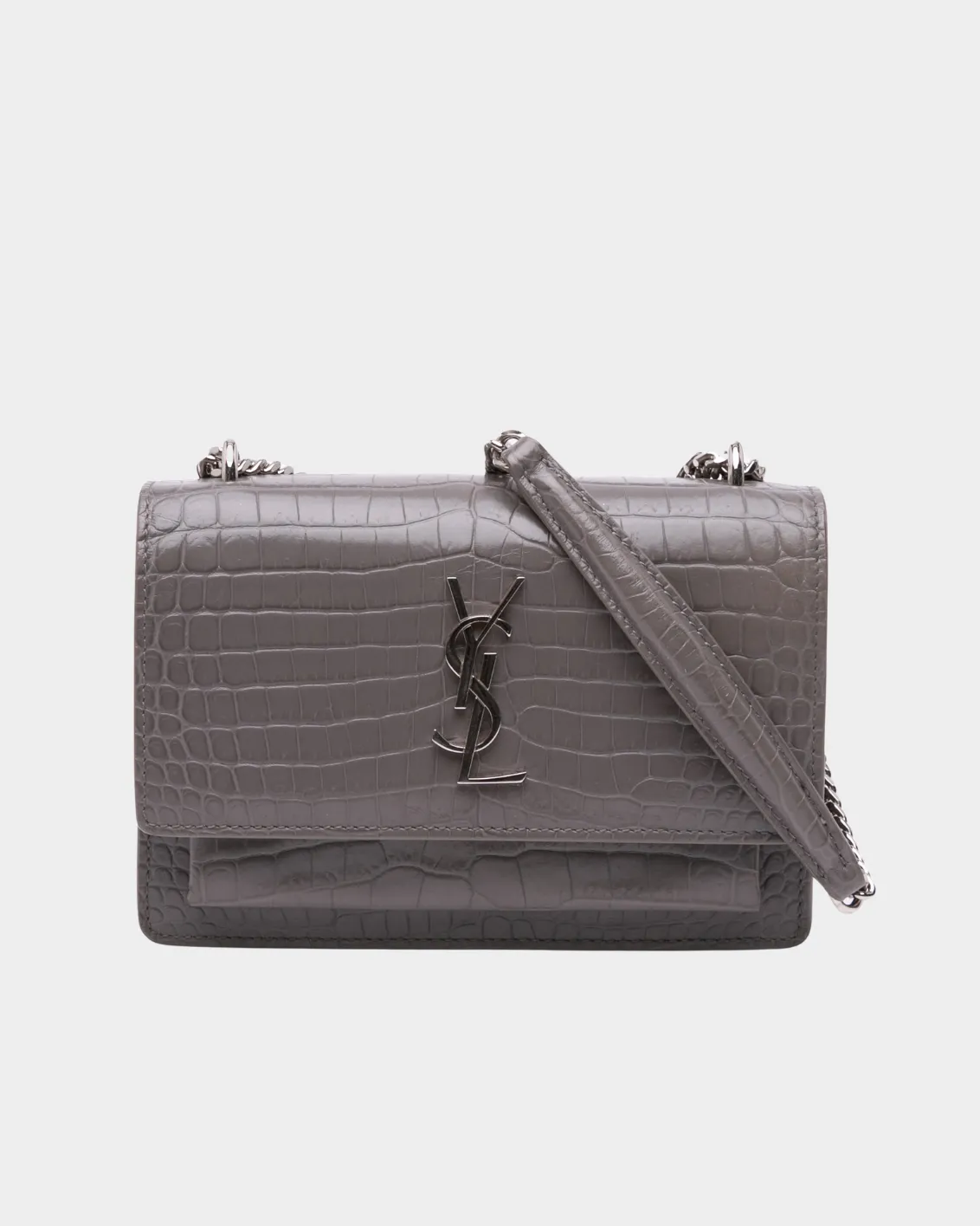 Borsa In Pelle Grigia Effetto Coccodrillo Con Logo YSL