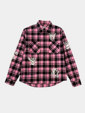 Camicia A Quadri Rosa Character Check Con Stampa
