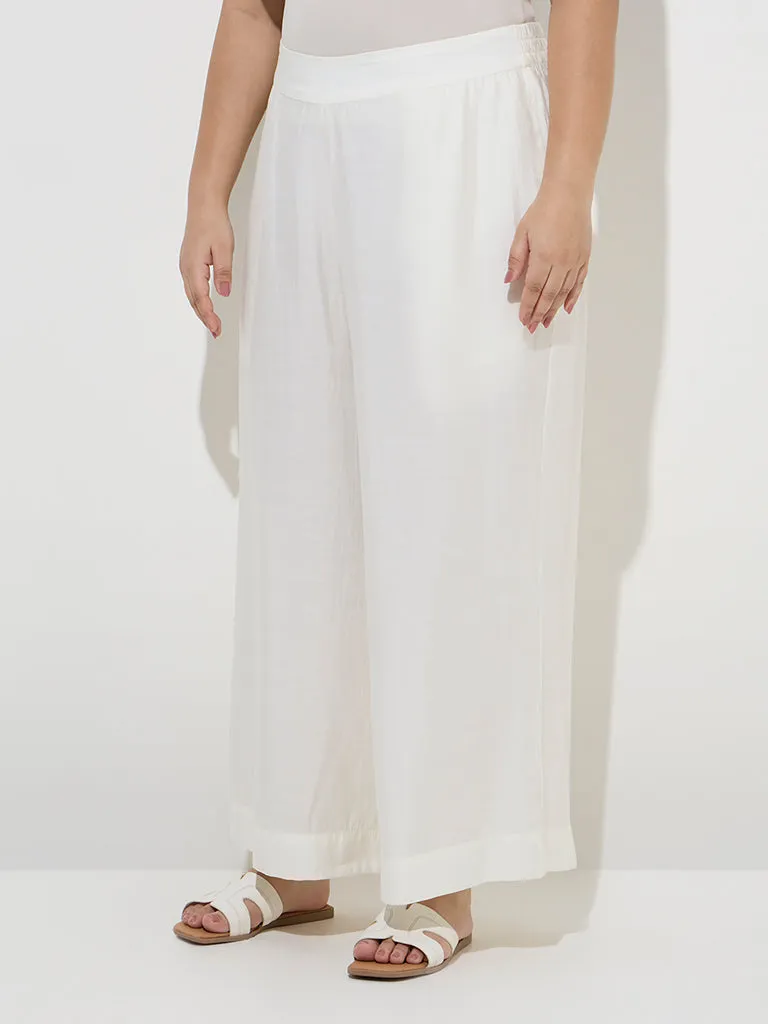Diza Off-White Solid Palazzos
