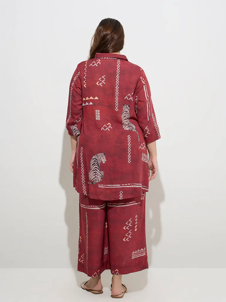 Diza Red Tribal-Inspired Ethnic Tunic