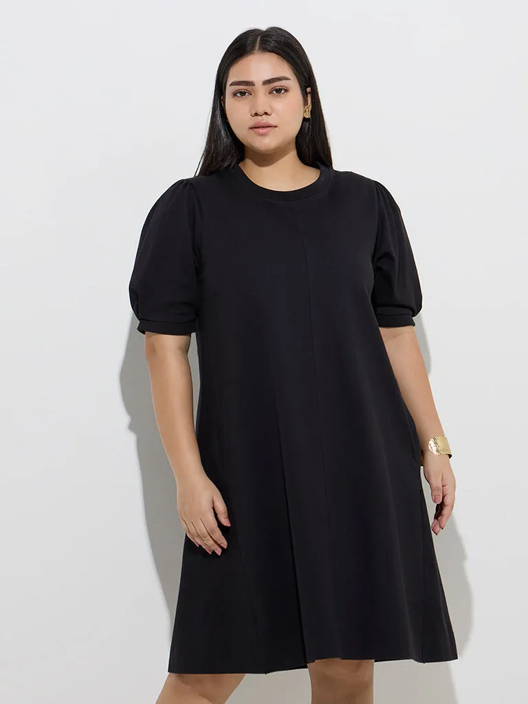 Gia Black Solid Cotton A-Line Dress