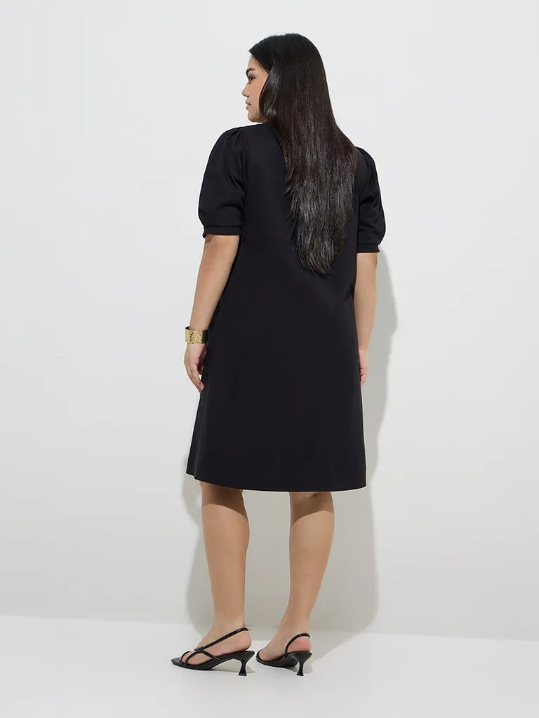 Gia Black Solid Cotton A-Line Dress