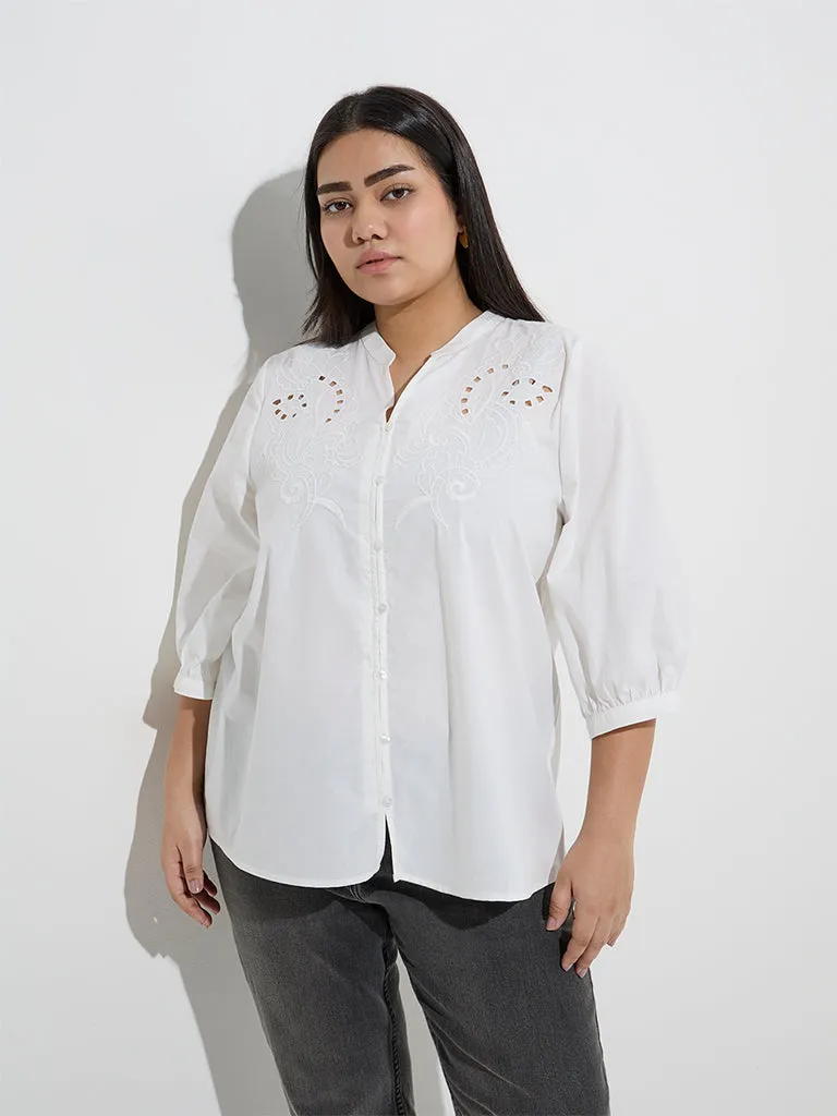 Gia White Embroidered Cotton Blouse