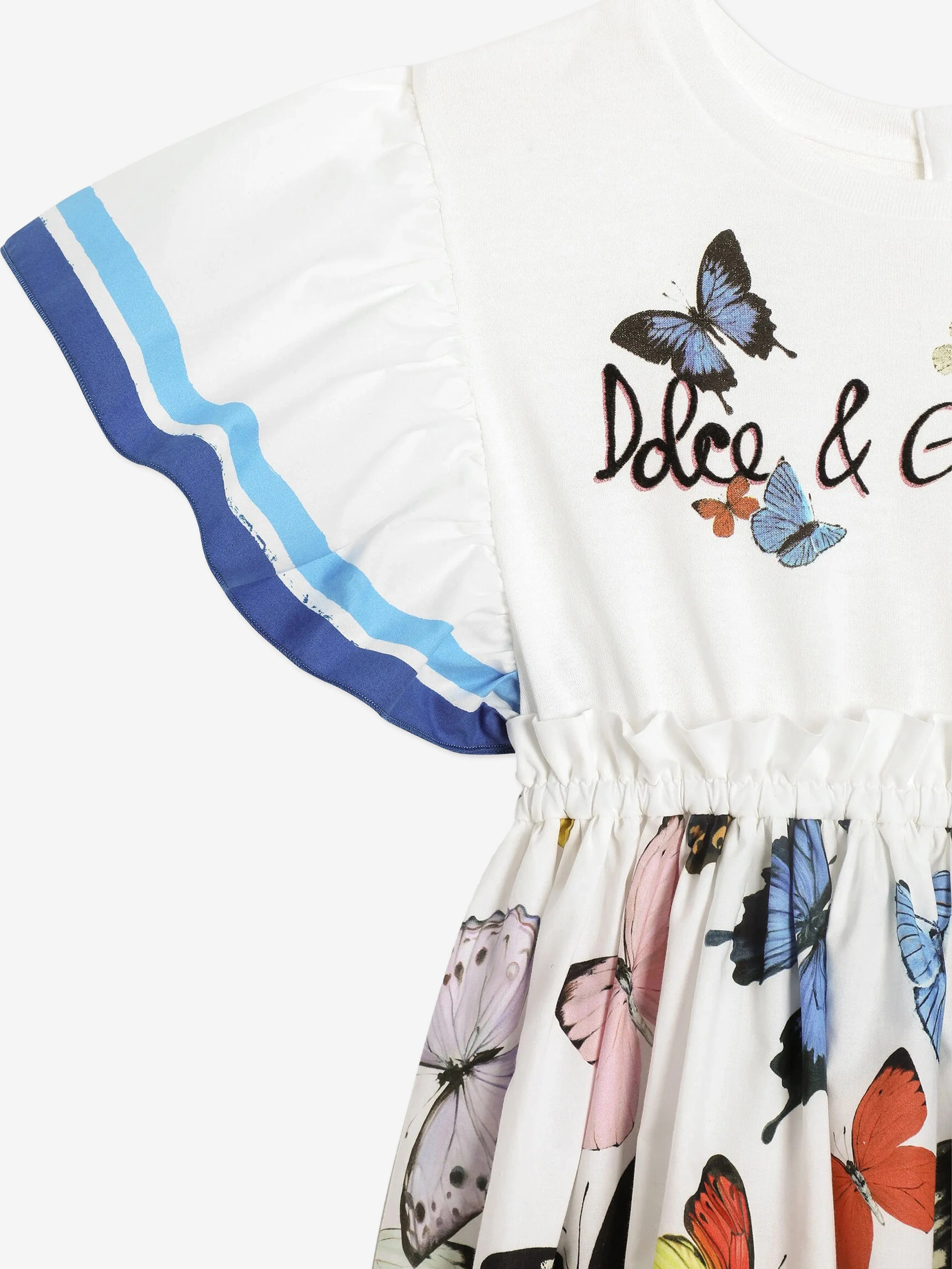 Girls Butterfly Print Dress in White