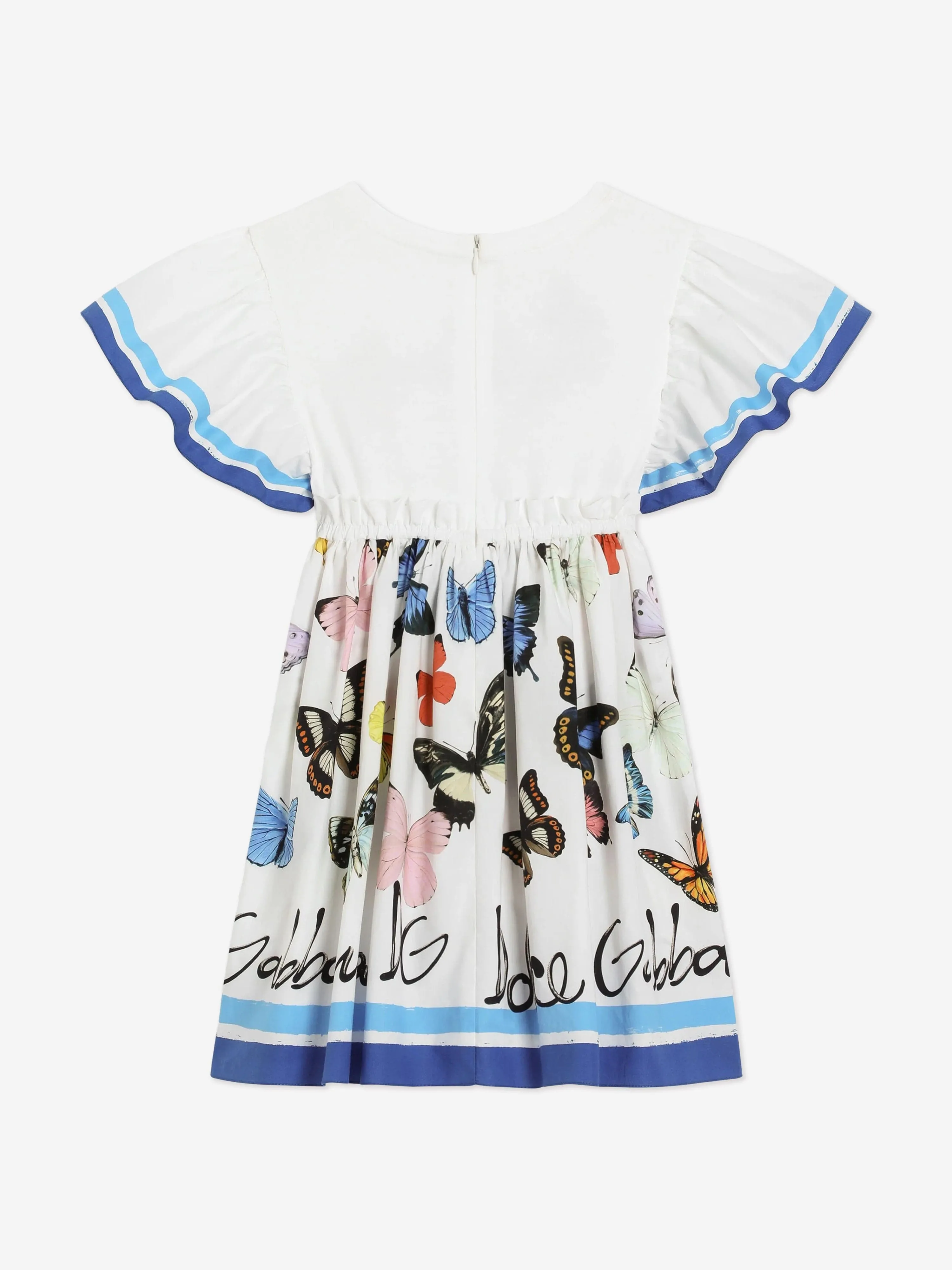 Girls Butterfly Print Dress in White