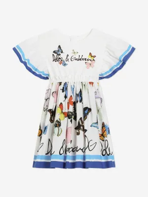 Girls Butterfly Print Dress in White
