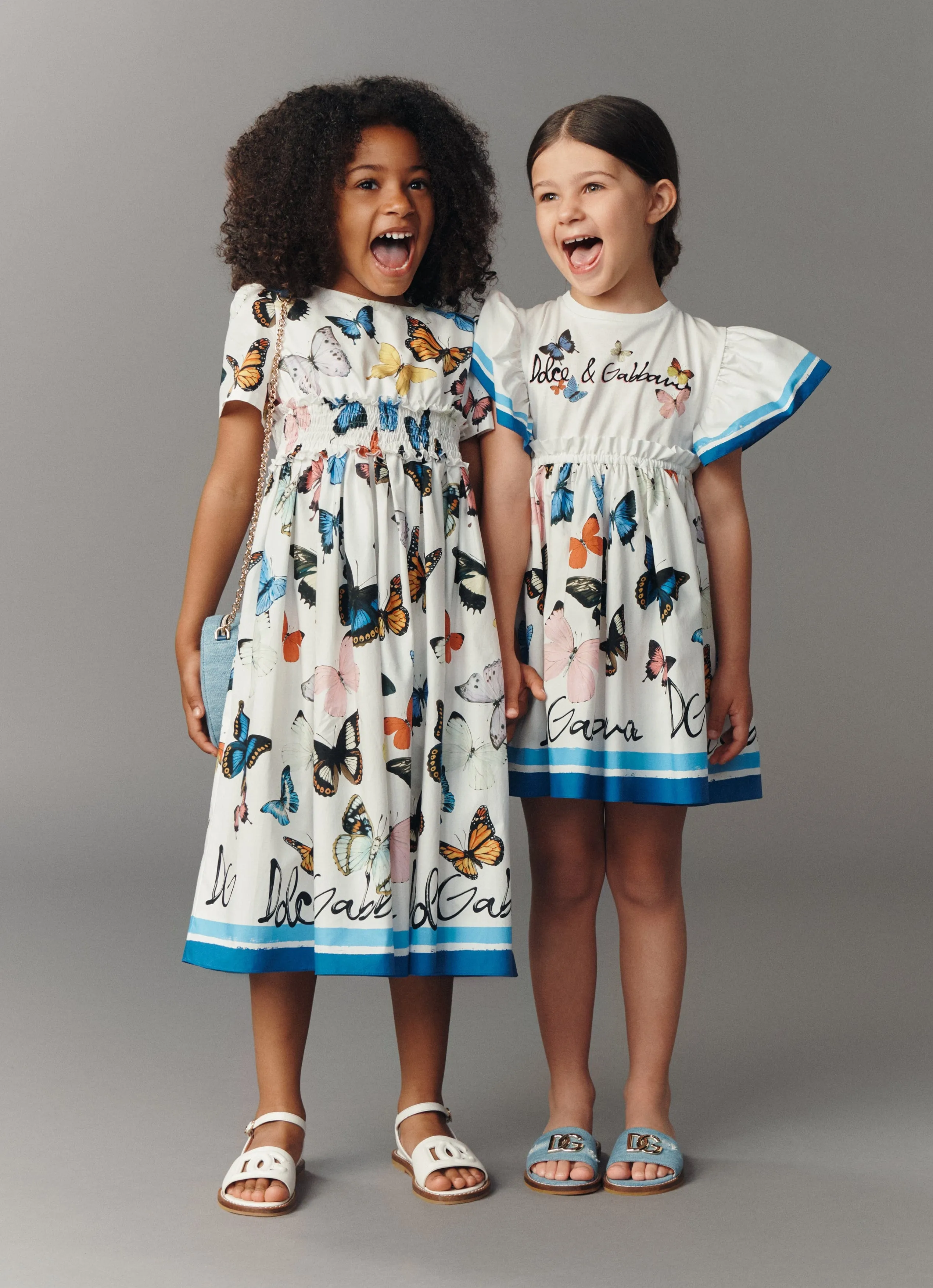 Girls Butterfly Print Dress in White