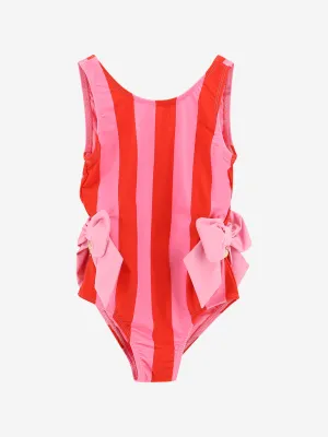 Girls Carly Striped Swimsuit in Pink