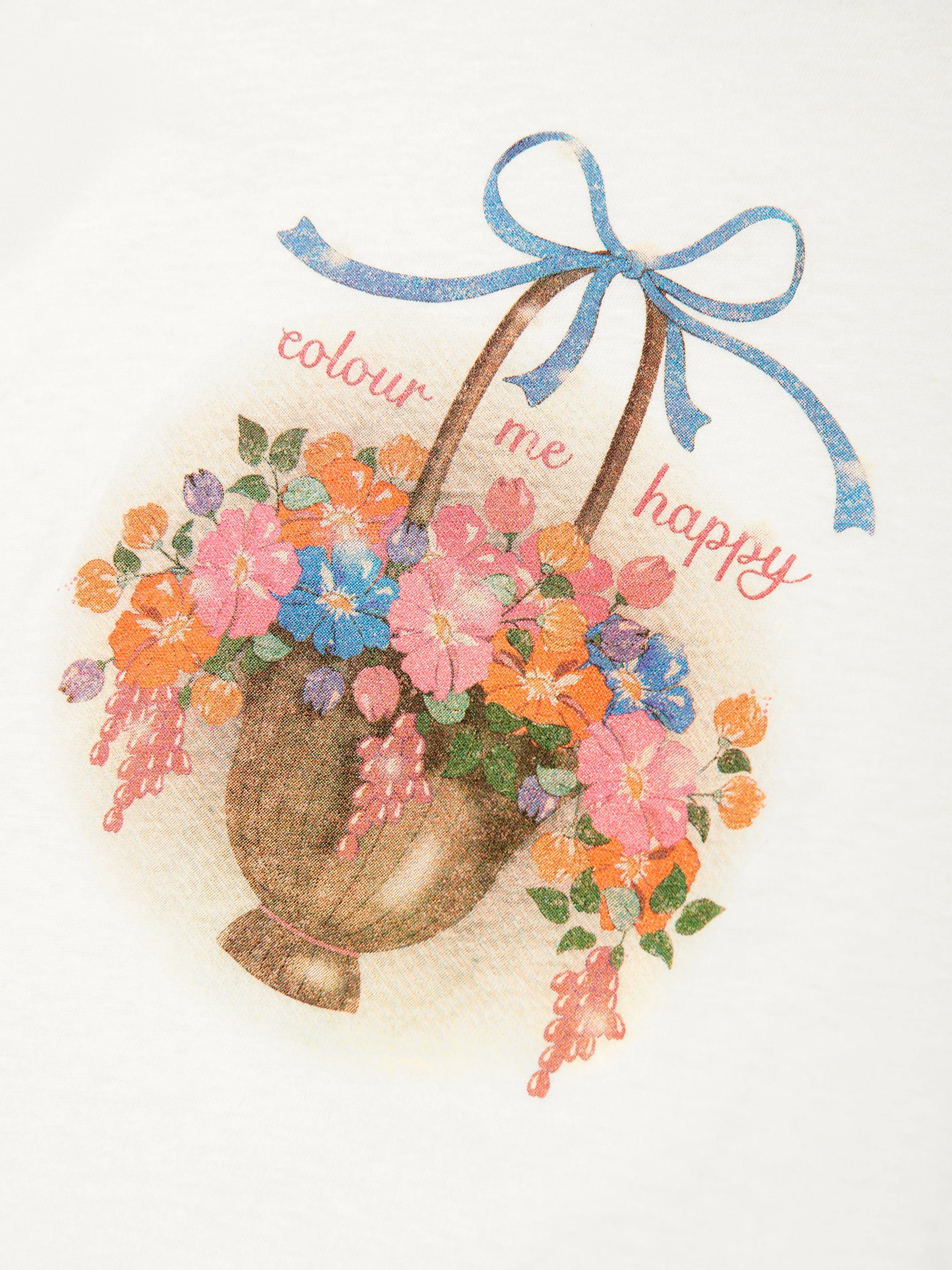 Girls Era Flower Basket in T-Shirt in Ivory