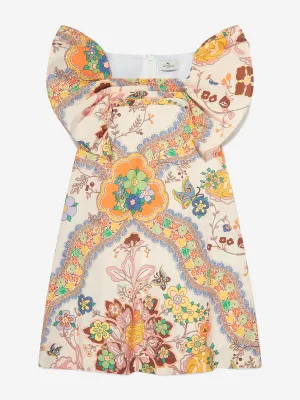 Girls Floral Print Dress in Ivory