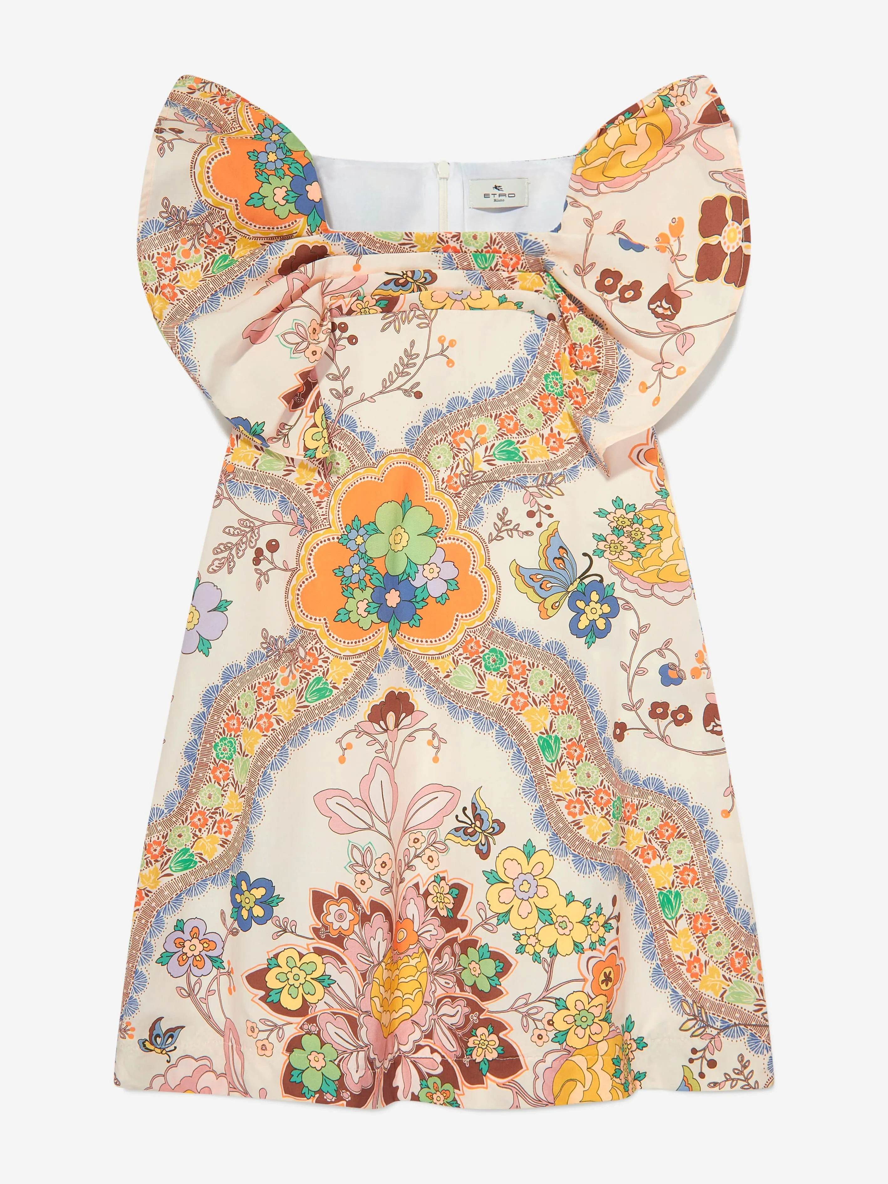 Girls Floral Print Dress in Ivory
