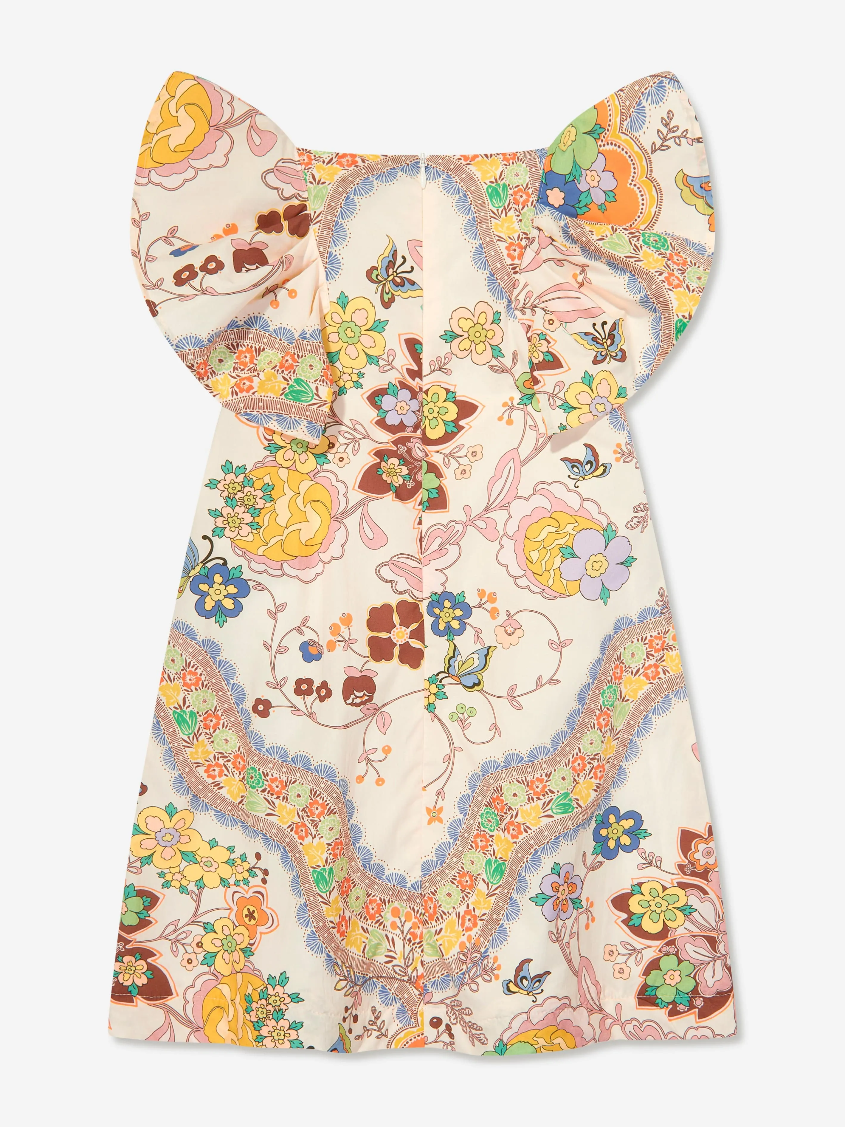 Girls Floral Print Dress in Ivory