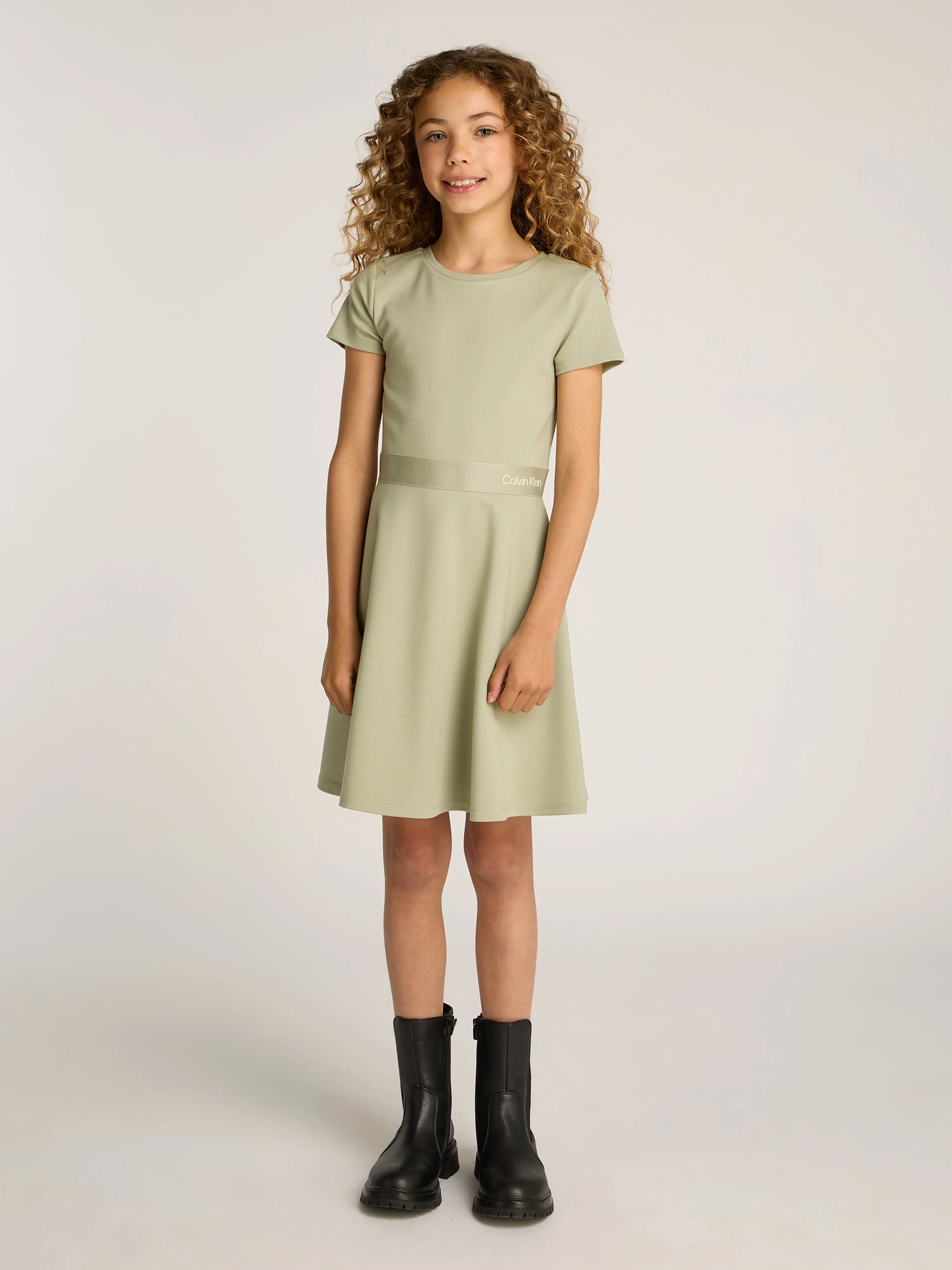 Girls Logo Tape Punto Dress in Green