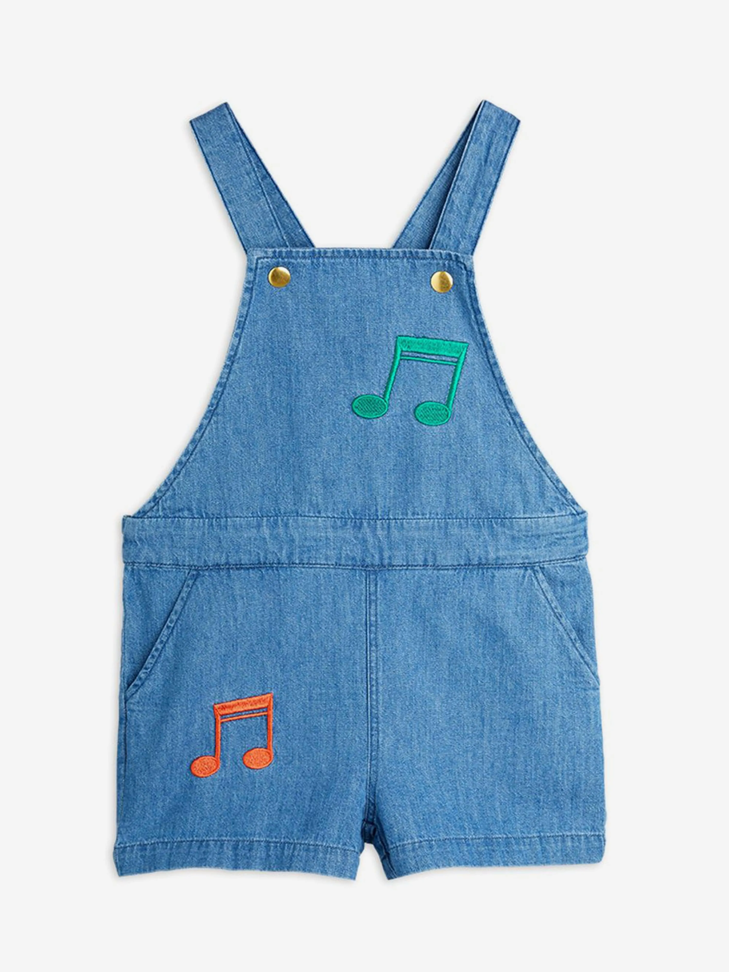 Girls Note Embroidered Denim Dungarees In Blue