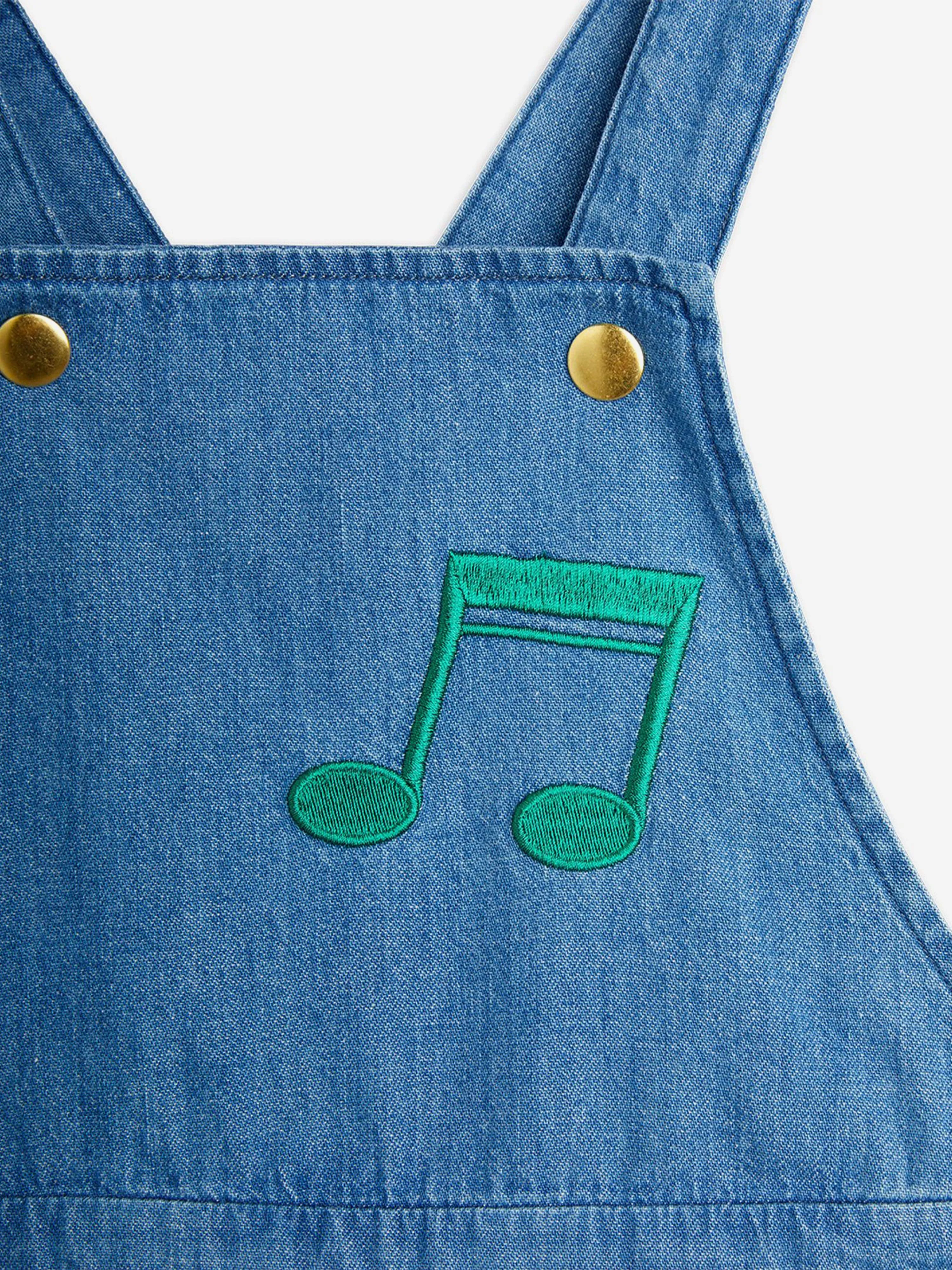 Girls Note Embroidered Denim Dungarees In Blue