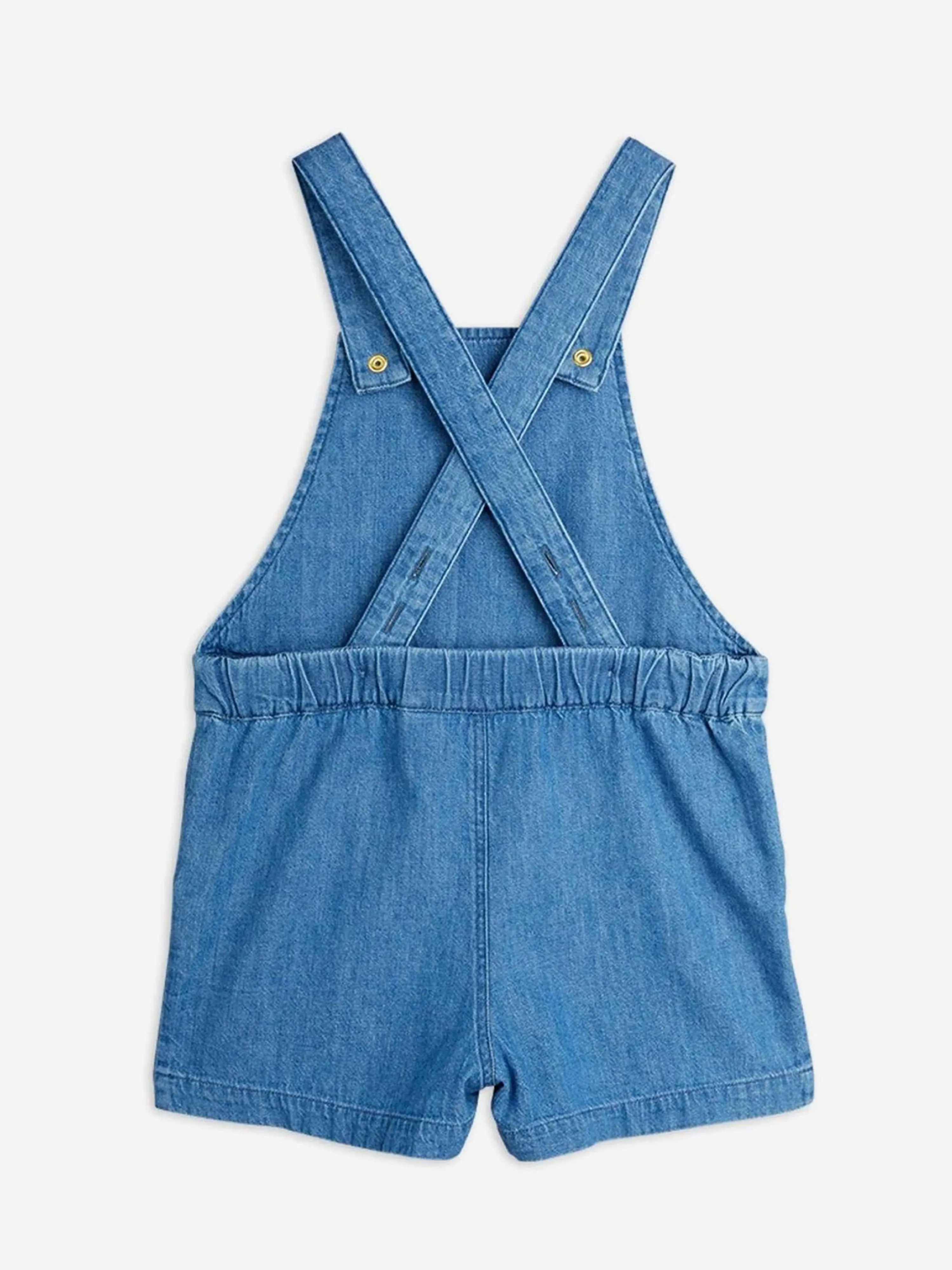 Girls Note Embroidered Denim Dungarees In Blue