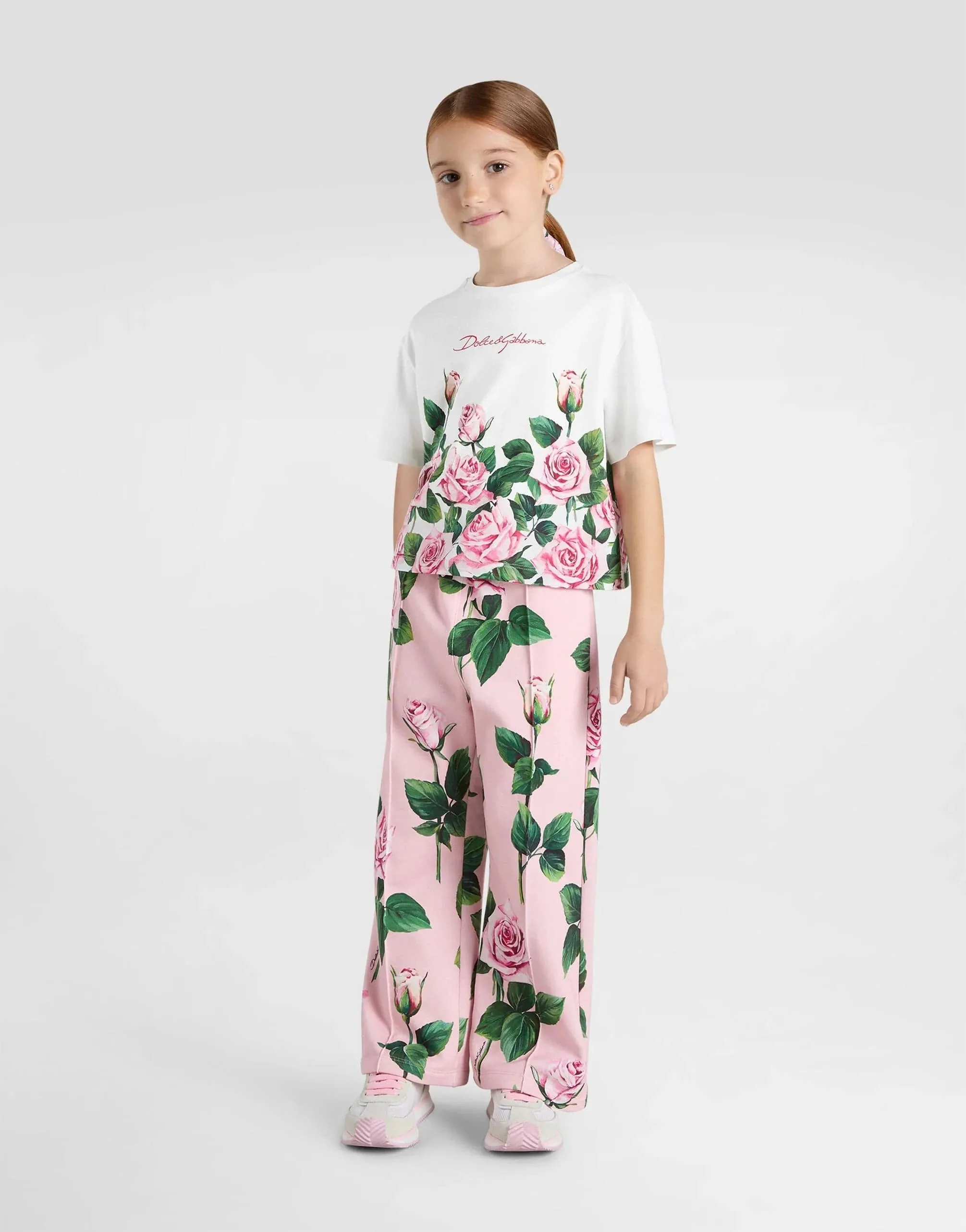Girls Rose Print Joggers in Pink