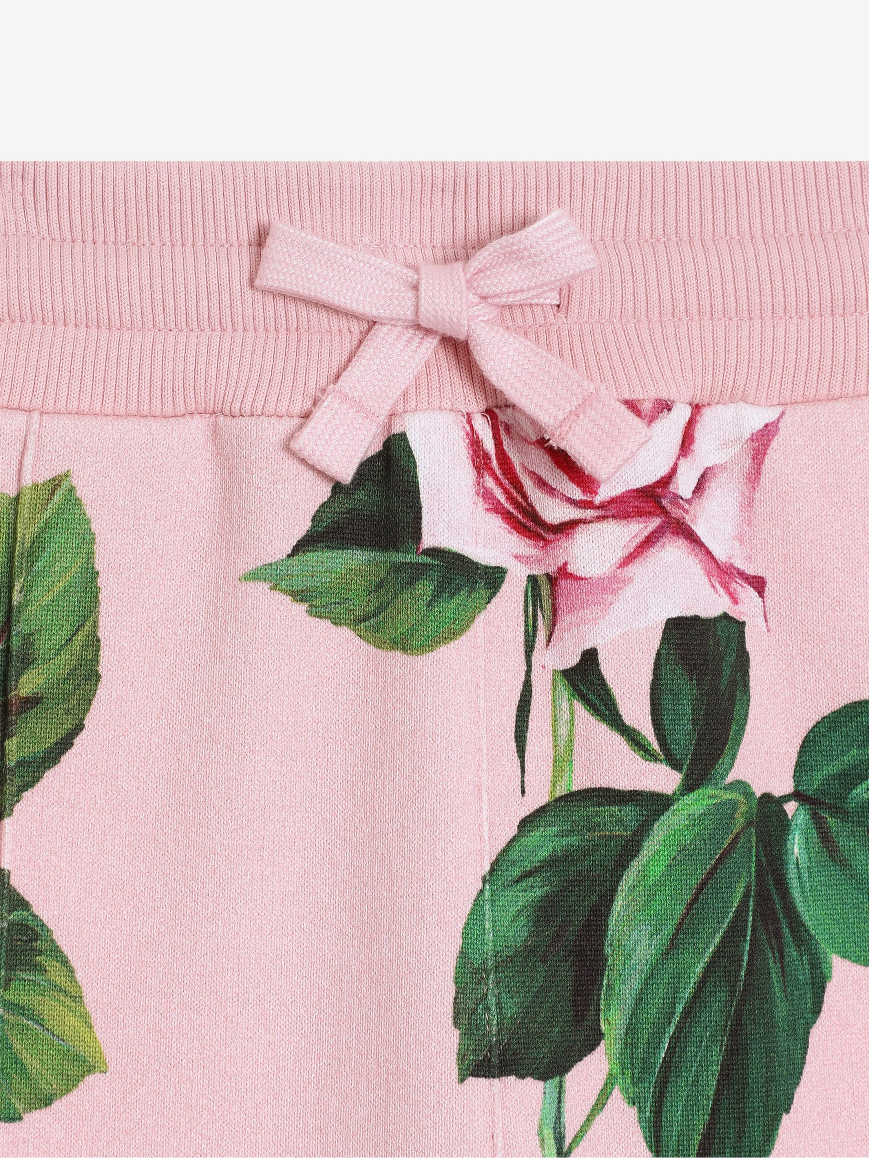 Girls Rose Print Joggers in Pink