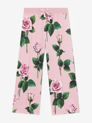 Girls Rose Print Joggers in Pink