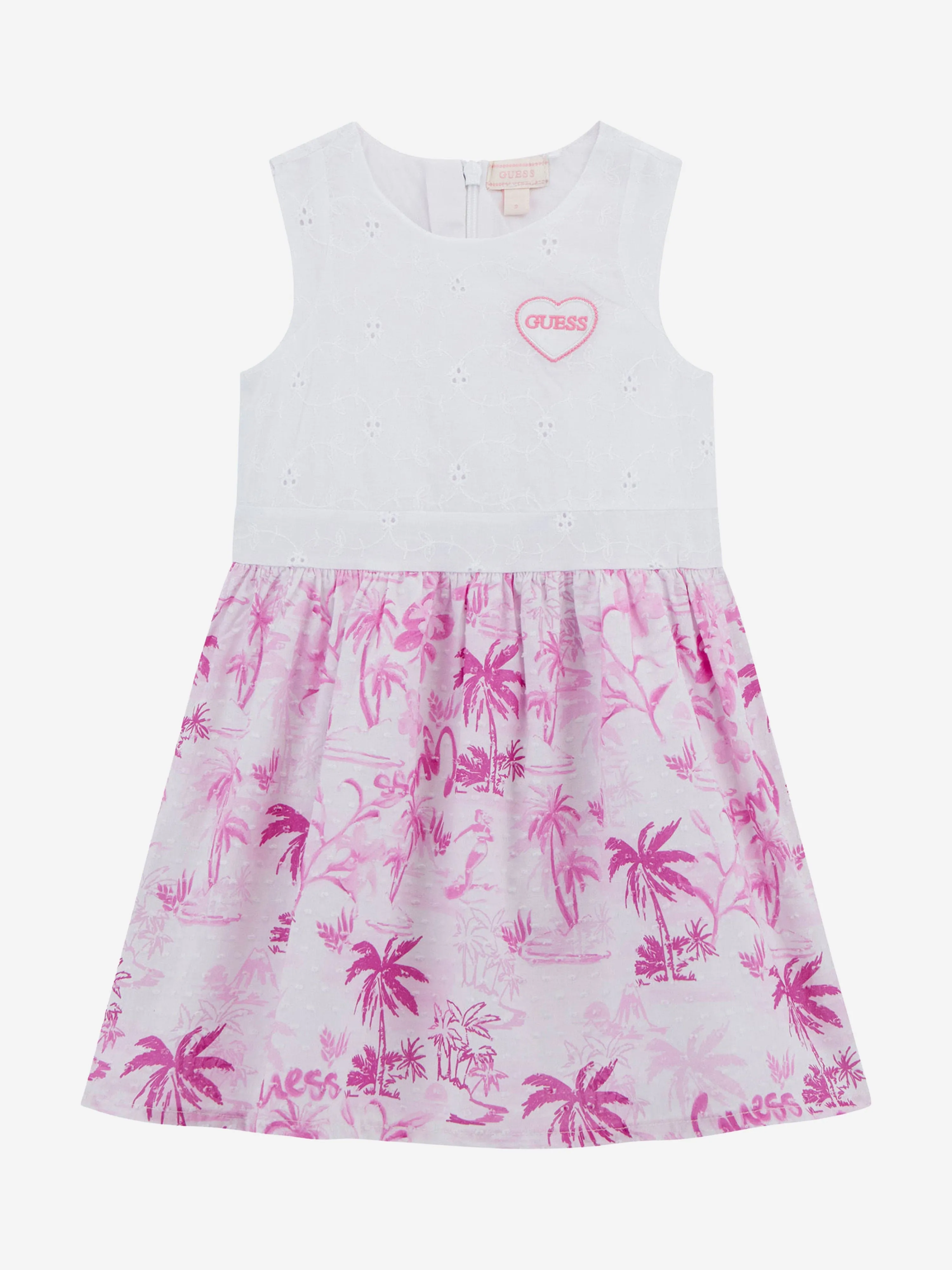 Girls Sleeveless Tropical Print Dress in White