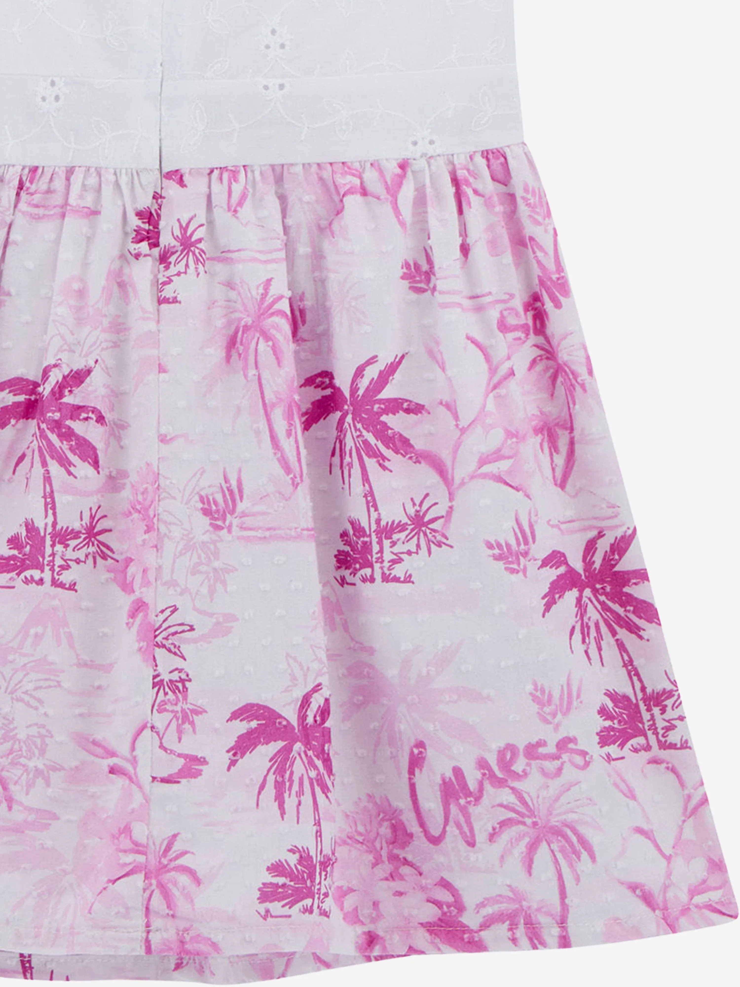 Girls Sleeveless Tropical Print Dress in White
