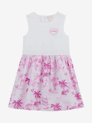 Girls Sleeveless Tropical Print Dress in White
