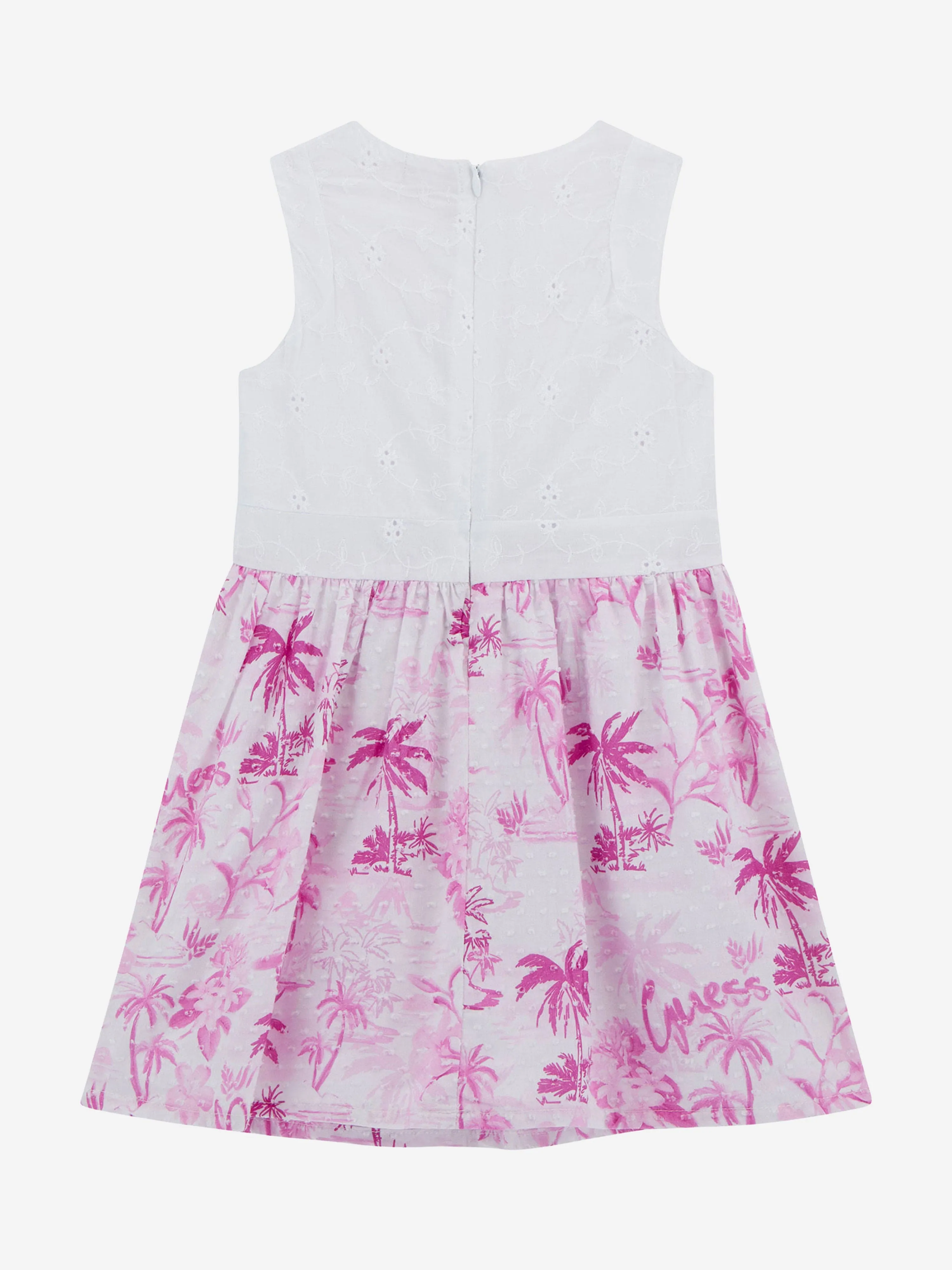Girls Sleeveless Tropical Print Dress in White