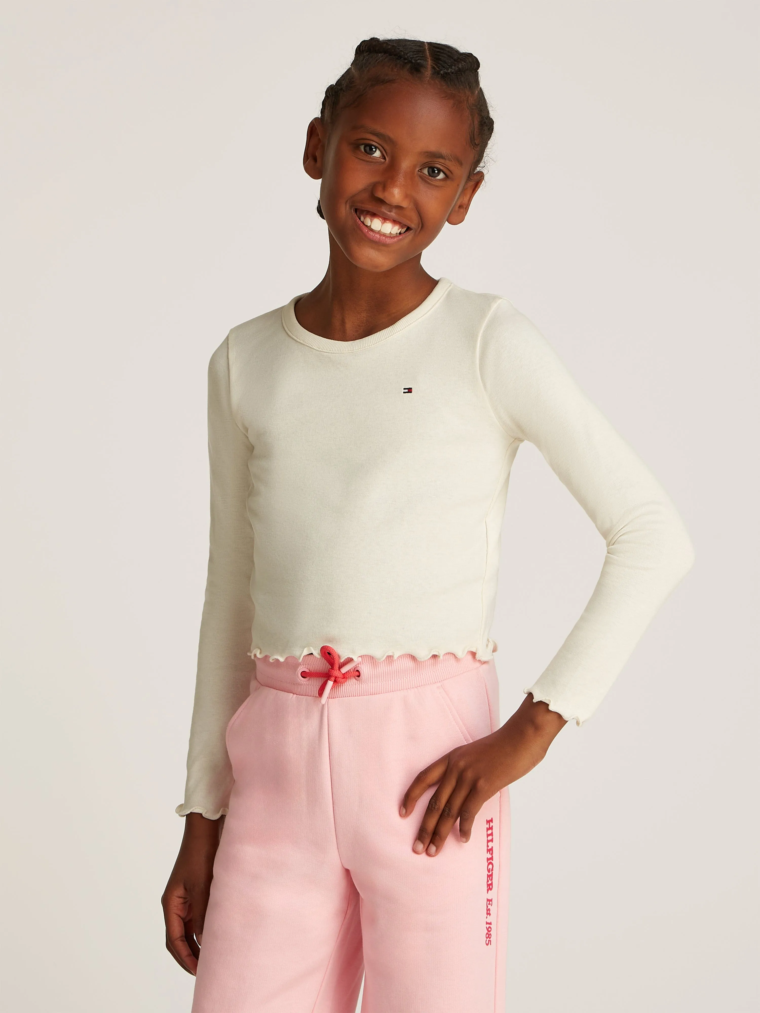 Girls Slub Knit Long Sleeve Top in Ivory