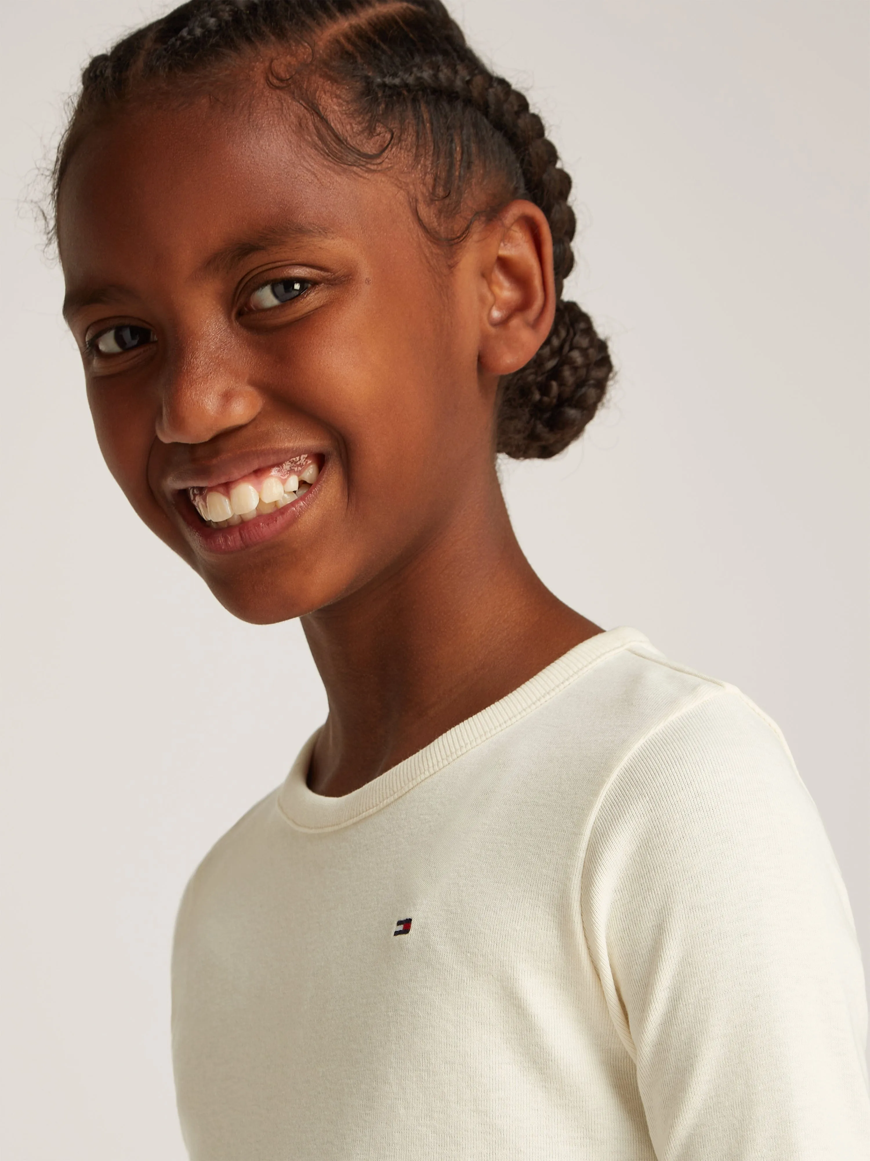 Girls Slub Knit Long Sleeve Top in Ivory