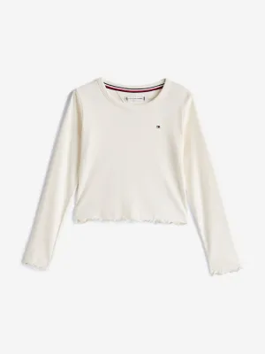Girls Slub Knit Long Sleeve Top in Ivory