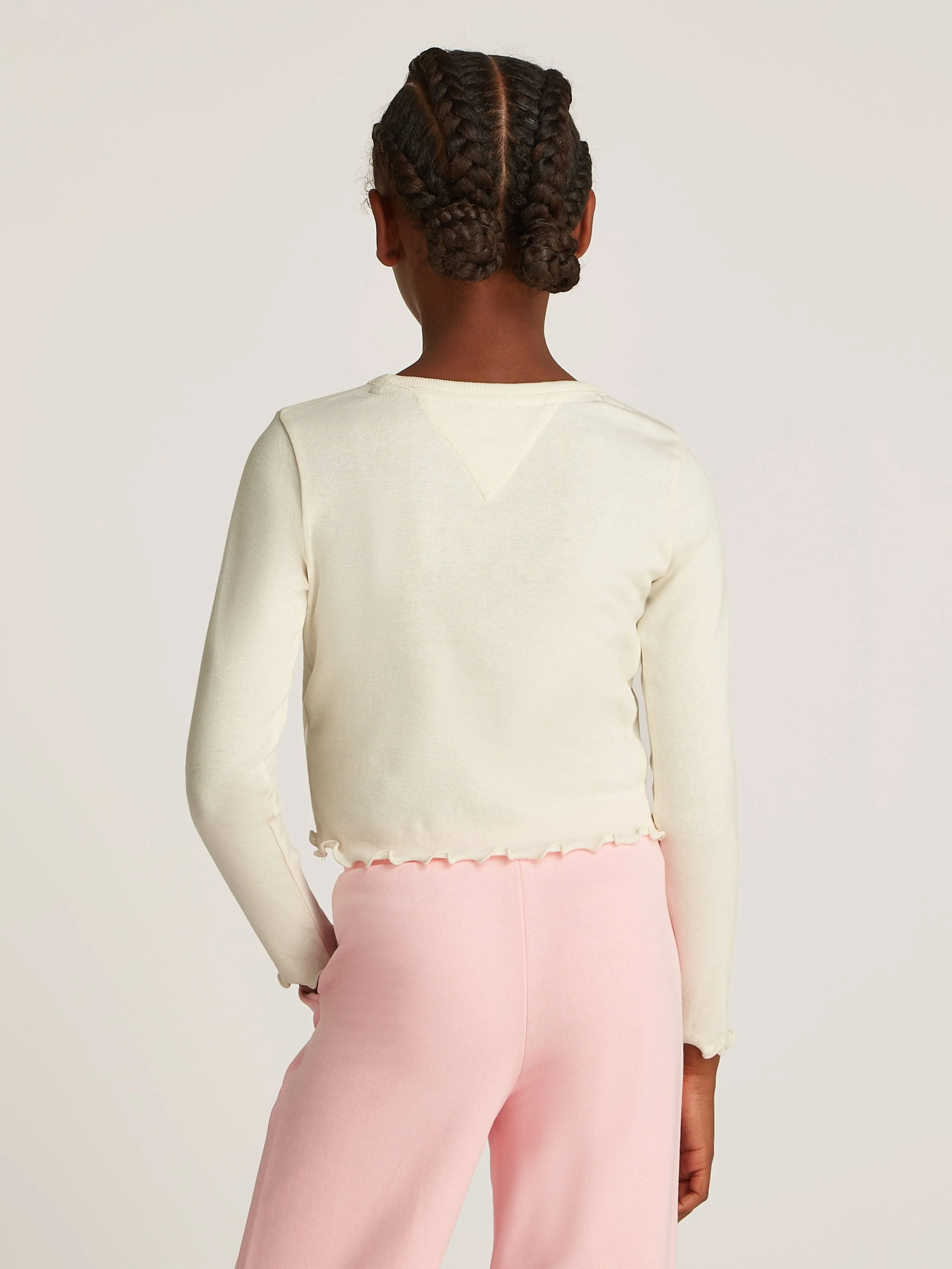 Girls Slub Knit Long Sleeve Top in Ivory