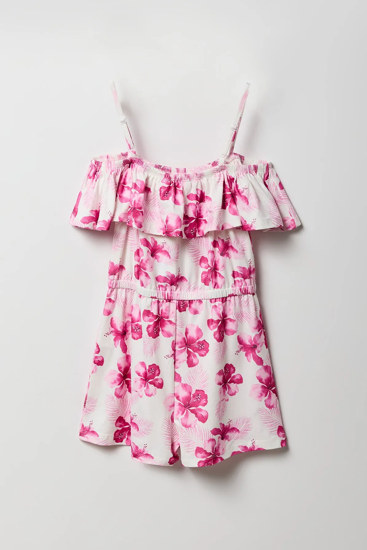 Girls Tropical Off Shoulder Ruffle Romper