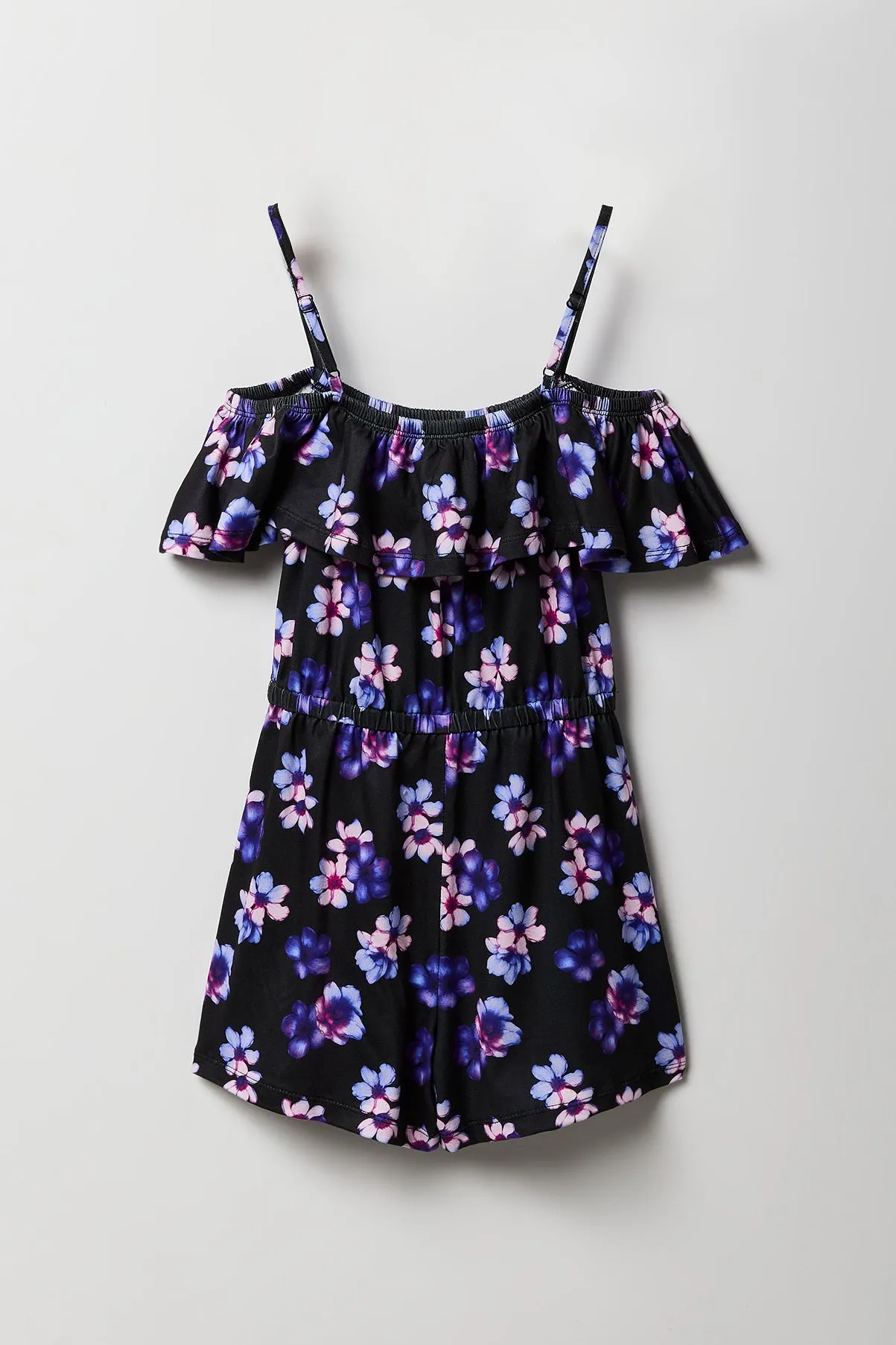 Girls Tropical Off Shoulder Ruffle Romper